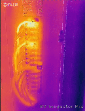 Thermal/visible image of RV fuse panel taken with FLIR One Pro camera